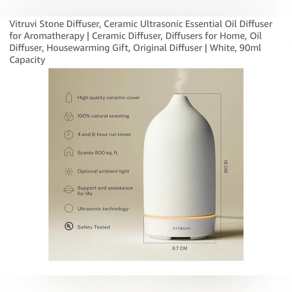 Vitruvi Ceramic Aromatherapy Diffuser - in white